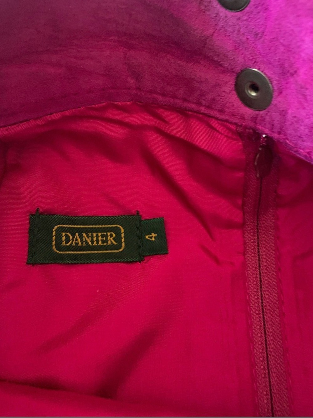 Vintage Danier 90s Fuchsia Suede Pencil Skirt with Eyelet Hem - Picture 4 of 5